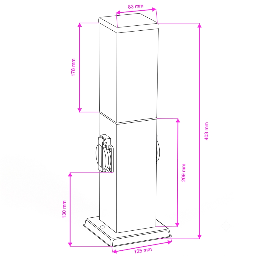 Brilagi - Lampă de exterior NOVA cu 2 prize SCHUKO, 1xE27/15W/230V, 40 cm, IP44, crom mat