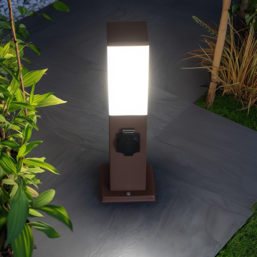 Brilagi NOVA - Lampă de exterior cu 2 prize SCHUKO, 1x E27/15W/230V, 40 cm, IP44, maro