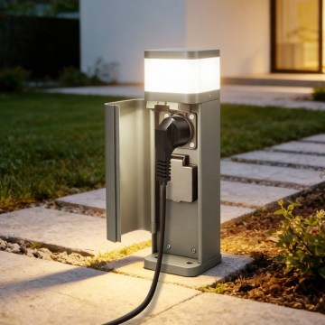 BRILAGI - Lampă de exterior cu 2 prize SCHUKO PILLAR 1xG9/11W/230V IP44 gri