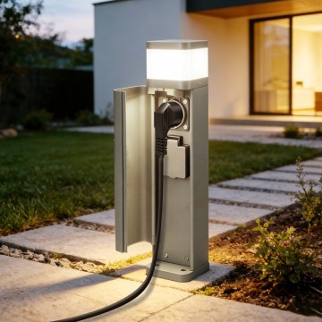 BRILAGI - Lampă de exterior cu 2 prize SCHUKO PILLAR 1xG9/11W/230V IP44 gri