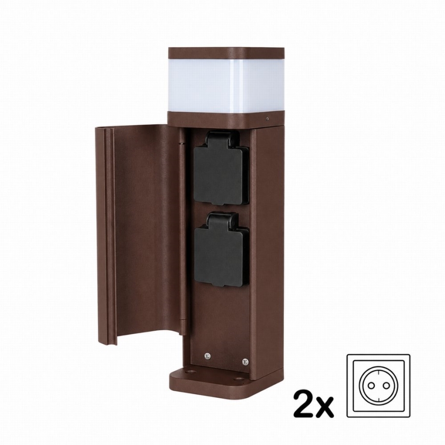 BRILAGI - Lampă de exterior cu 2 prize SCHUKO PILLAR 1xG9/11W/230V IP44 maro