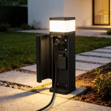 BRILAGI - Lampă de exterior cu 2 prize SCHUKO PILLAR 1xG9/11W/230V IP44 neagră