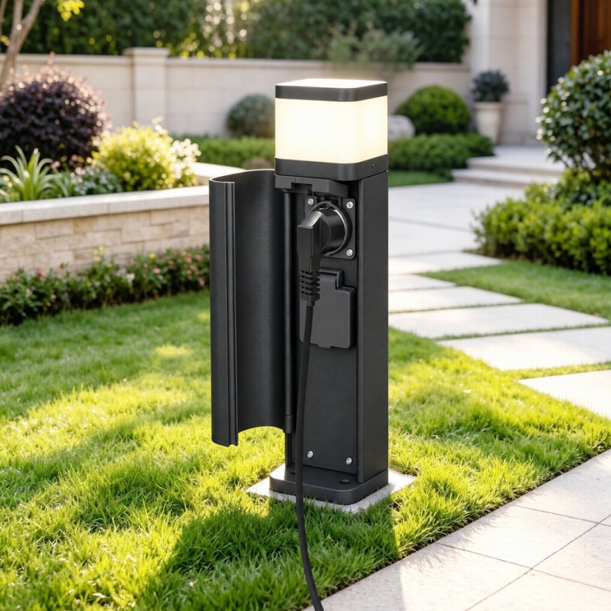 BRILAGI - Lampă de exterior cu 2 prize SCHUKO PILLAR 1xG9/11W/230V IP44 neagră