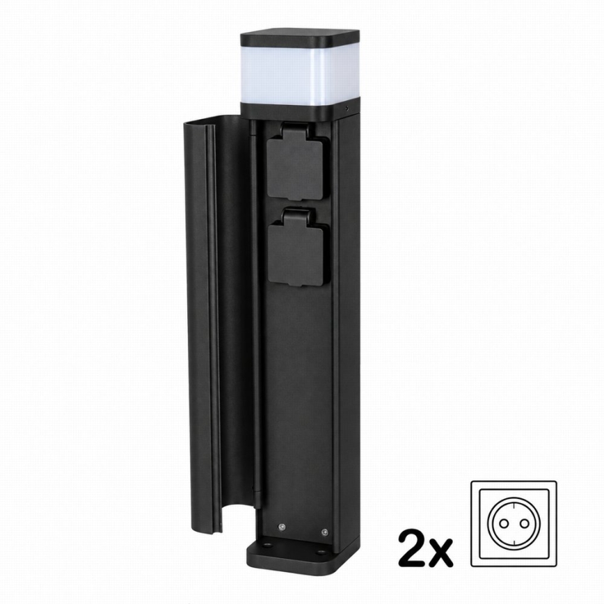 BRILAGI - Lampă de exterior cu 2 prize SCHUKO PILLAR 1xG9/11W/230V IP44 neagră