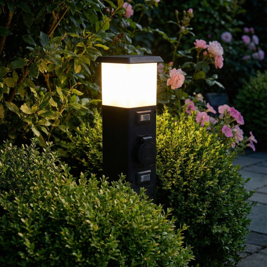 Brilagi - Lampă de exterior cu 2 prize SCHUKO, soclu 1xE14/15W/230V, IP44, neagră