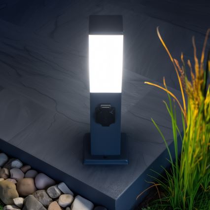Brilagi - Lampă de exterior NOVA cu 2 prize SCHUKO, 1x E27/15W/230V, 40 cm, IP44, antracit