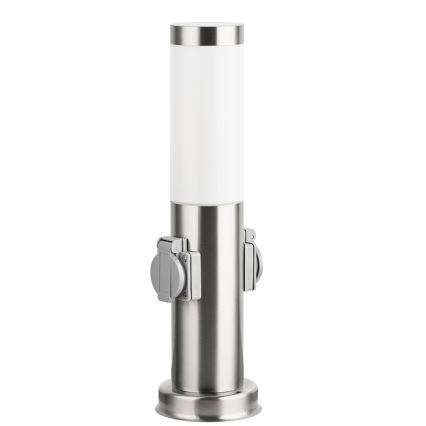 Brilagi - Lampă de exterior cu 2 prize SCHUKO NOVA, 1xE27/15W/230V, 40 cm, IP44, crom mat
