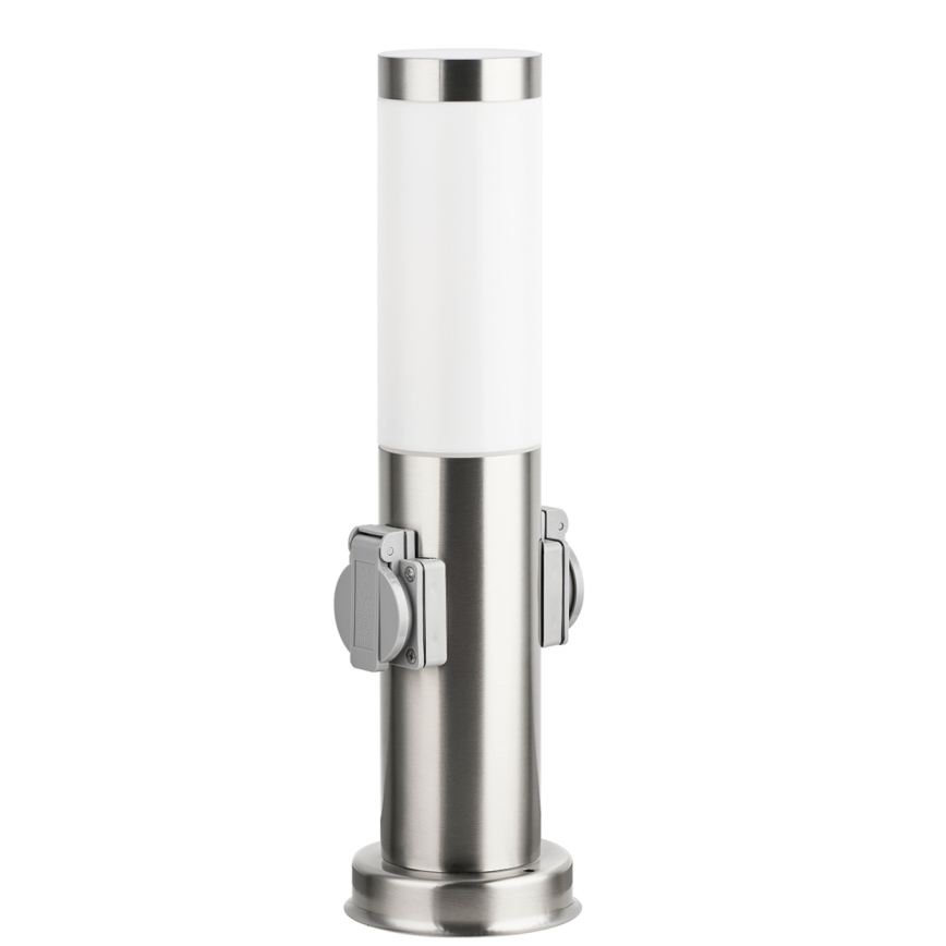 Brilagi - Lampă de exterior cu 2 prize SCHUKO NOVA, 1xE27/15W/230V, 40 cm, IP44, crom mat