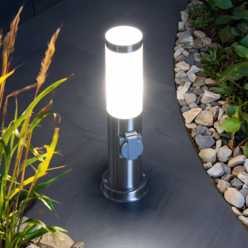 Brilagi - Lampă de exterior cu 2 prize SCHUKO NOVA, 1xE27/15W/230V, 40 cm, IP44, crom mat