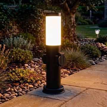 Brilagi - Lampă de exterior NOVA cu 2 prize SCHUKO 1xE27/15W/230V 40 cm IP44 neagră