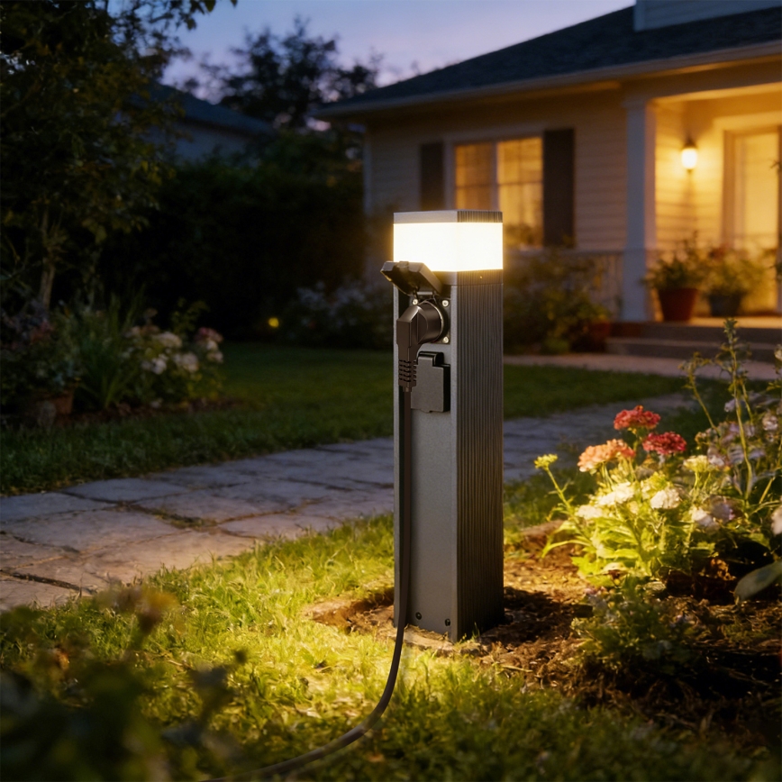 Brilagi - Lampă de exterior PILLAR cu 2 prize SCHUKO, 1xG9/11W/230V, IP44, antracit