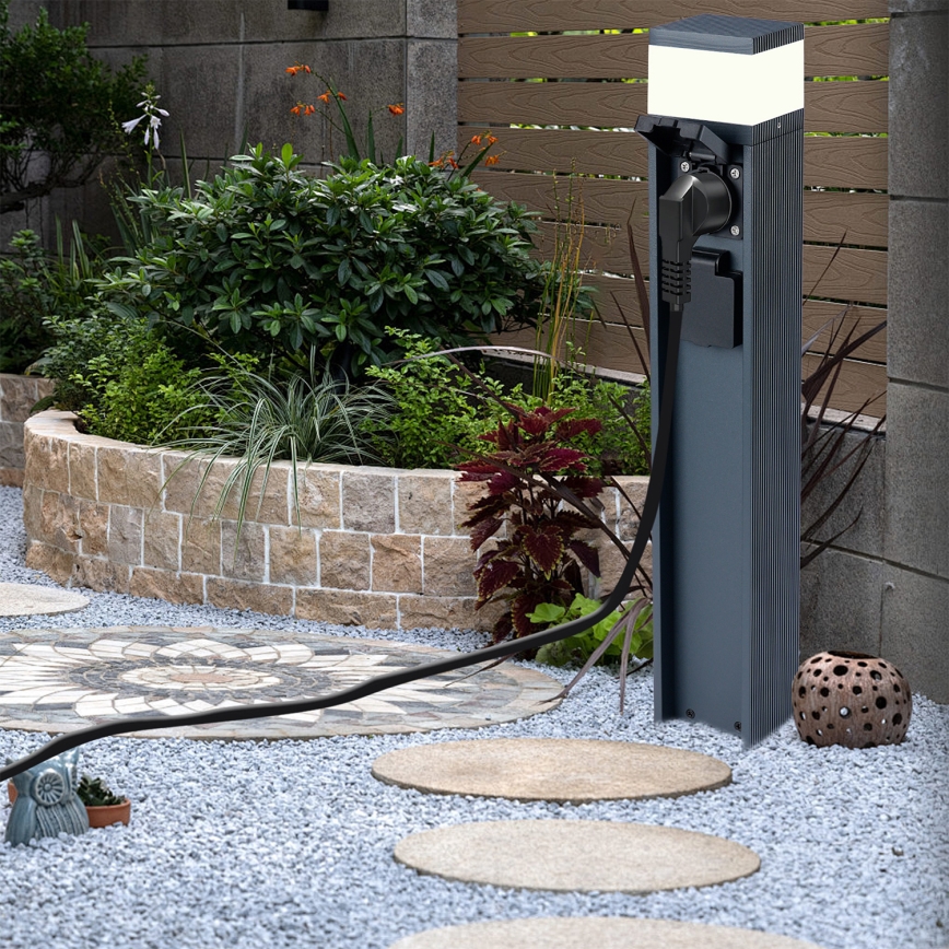 Brilagi - Lampă de exterior PILLAR cu 2 prize SCHUKO, 1xG9/11W/230V, IP44, antracit