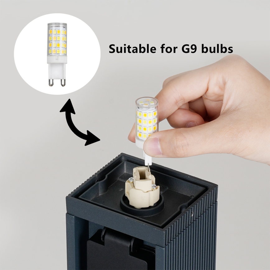 Brilagi - Lampă de exterior PILLAR cu 2 prize SCHUKO, 1xG9/11W/230V, IP44, antracit