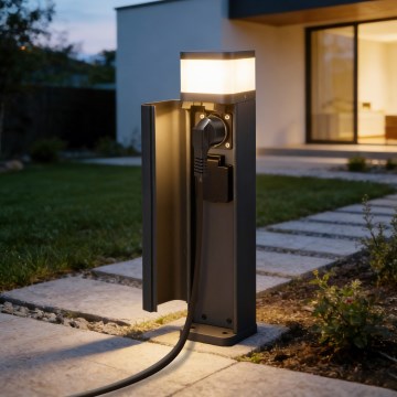 Brilagi - Lampă de exterior PILLAR cu 2 prize SCHUKO, 1xG9/11W/230V, IP44, antracit