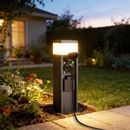 Brilagi - Lampă de exterior PILLAR, cu 2 prize SCHUKO, 1xG9/11W/230V, IP44, antracit