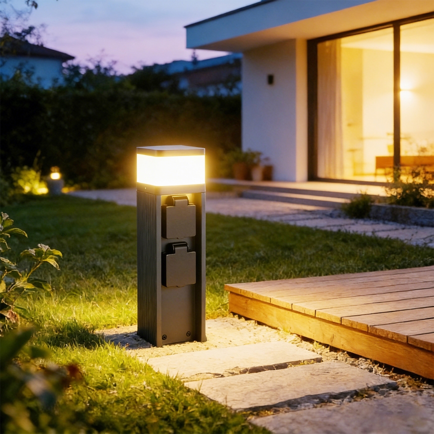 Brilagi - Lampă de exterior PILLAR, cu 2 prize SCHUKO, 1xG9/11W/230V, IP44, antracit