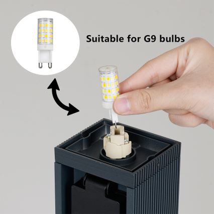 Brilagi - Lampă de exterior PILLAR, cu 2 prize SCHUKO, 1xG9/11W/230V, IP44, antracit