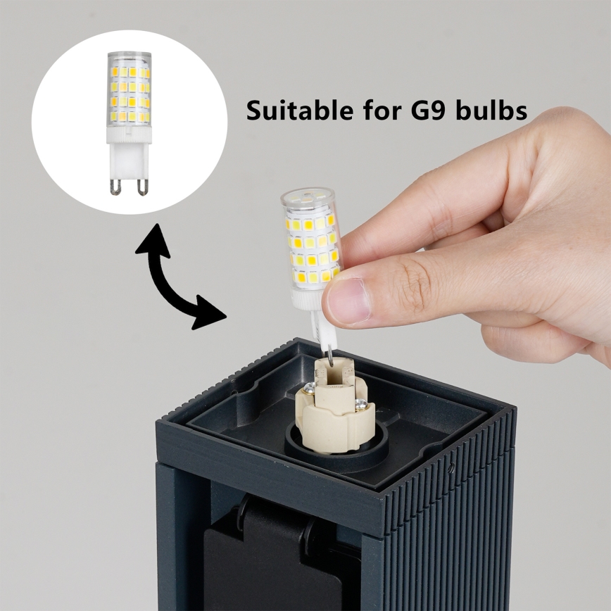 Brilagi - Lampă de exterior PILLAR, cu 2 prize SCHUKO, 1xG9/11W/230V, IP44, antracit