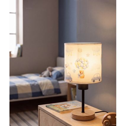 Brilagi - Lampă de masă pentru copii BOBO WOOD 1xE27/25W/230V stejar/negru/alb/albastru/ursuleți