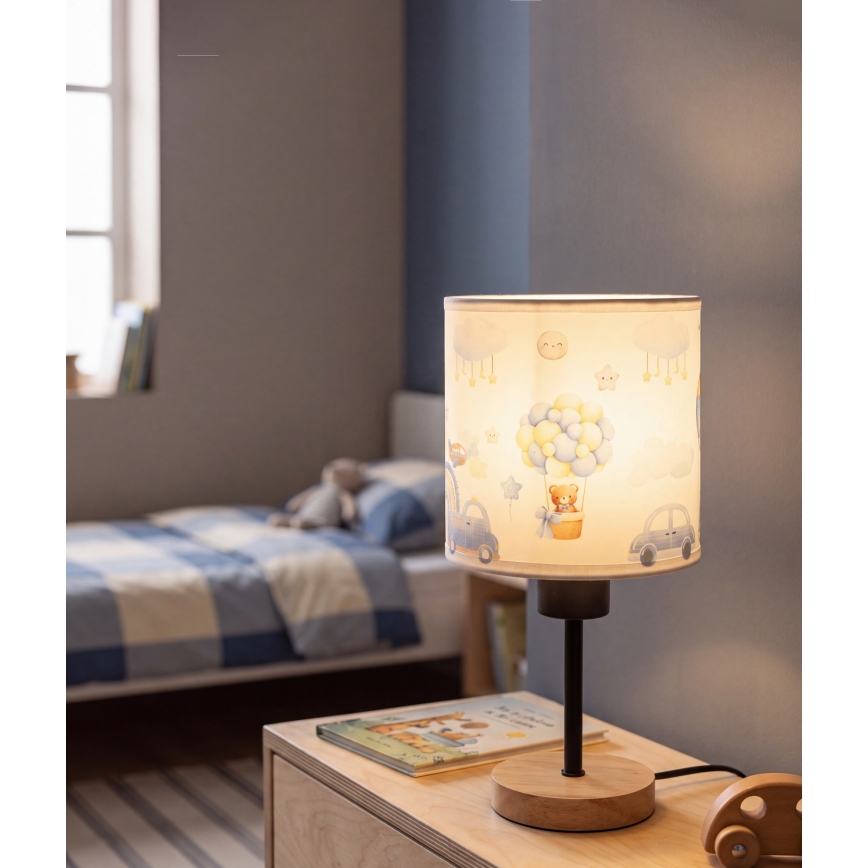 Brilagi - Lampă de masă pentru copii BOBO WOOD 1xE27/25W/230V stejar/negru/alb/albastru/ursuleți