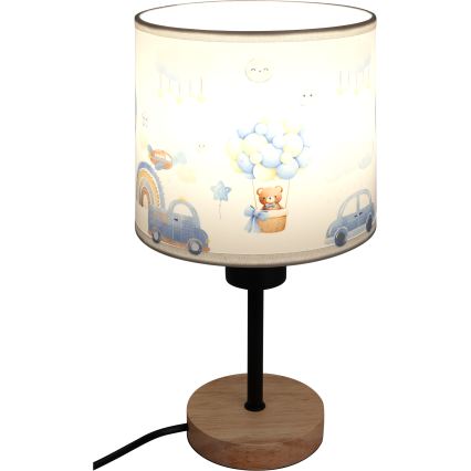 Brilagi - Lampă de masă pentru copii BOBO WOOD 1xE27/25W/230V stejar/negru/alb/albastru/ursuleți