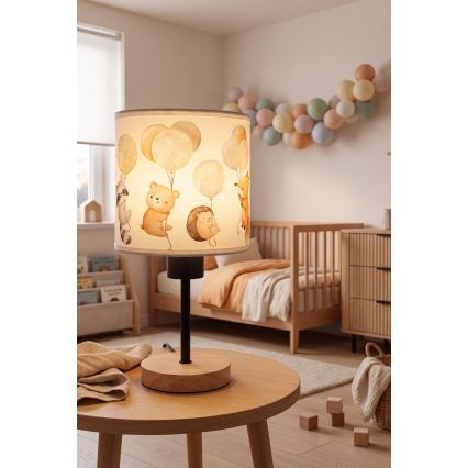 Brilagi - Lampă de masă pentru copii BOBO WOOD 1xE27/25W/230V stejar/negru/alb/cu animăluțe