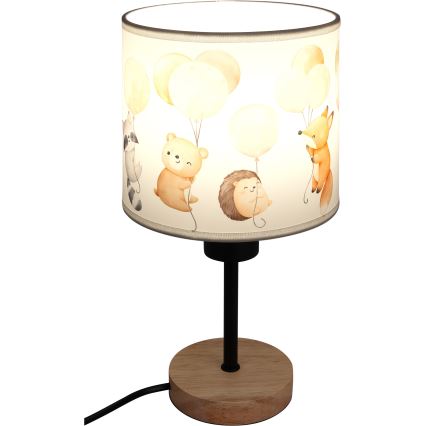Brilagi - Lampă de masă pentru copii BOBO WOOD 1xE27/25W/230V stejar/negru/alb/cu animăluțe