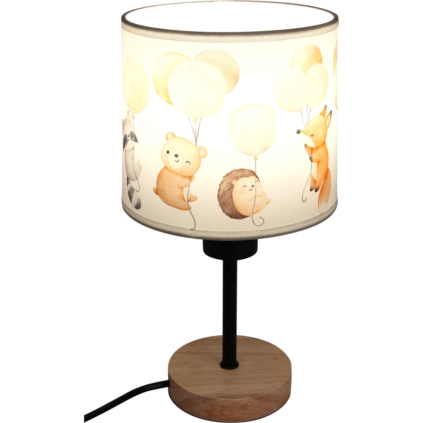 Brilagi - Lampă de masă pentru copii BOBO WOOD 1xE27/25W/230V stejar/negru/alb/cu animăluțe