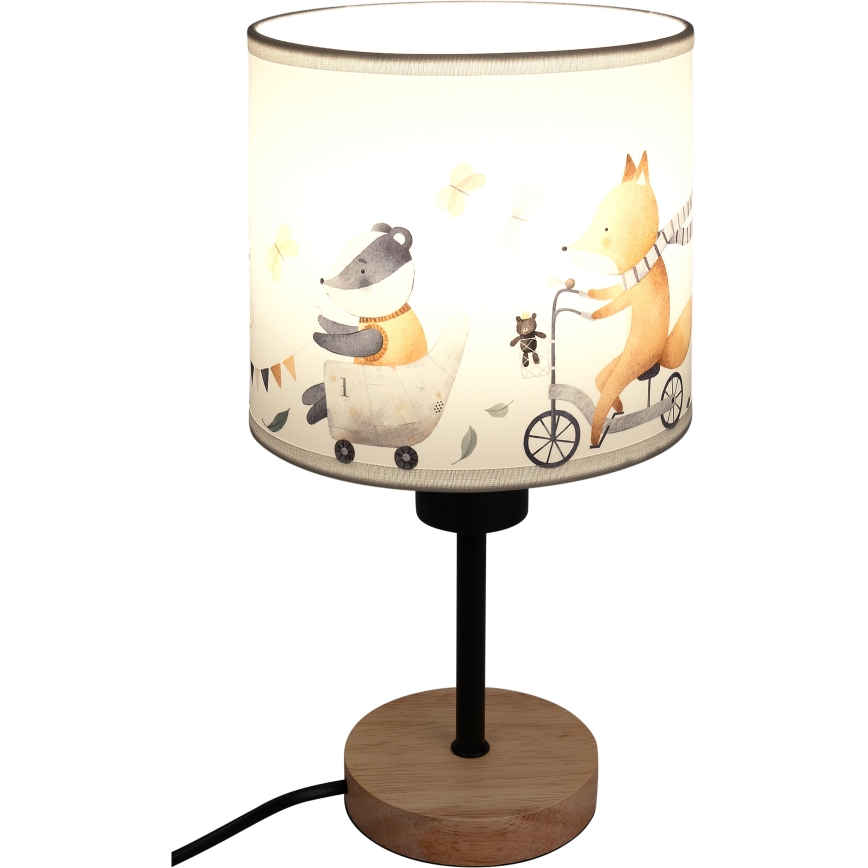 Brilagi - Lampă de masă pentru copii BOBO WOOD 1xE27/25W/230V stejar/negru/alb/cu animale