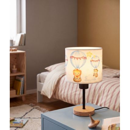 Brilagi - Lampă de masă pentru copii BOBO WOOD 1xE27/25W/230V stejar/negru/alb/cu animaluțe