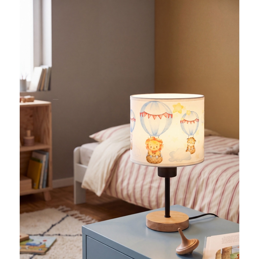 Brilagi - Lampă de masă pentru copii BOBO WOOD 1xE27/25W/230V stejar/negru/alb/cu animaluțe