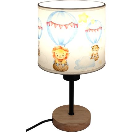 Brilagi - Lampă de masă pentru copii BOBO WOOD 1xE27/25W/230V stejar/negru/alb/cu animaluțe