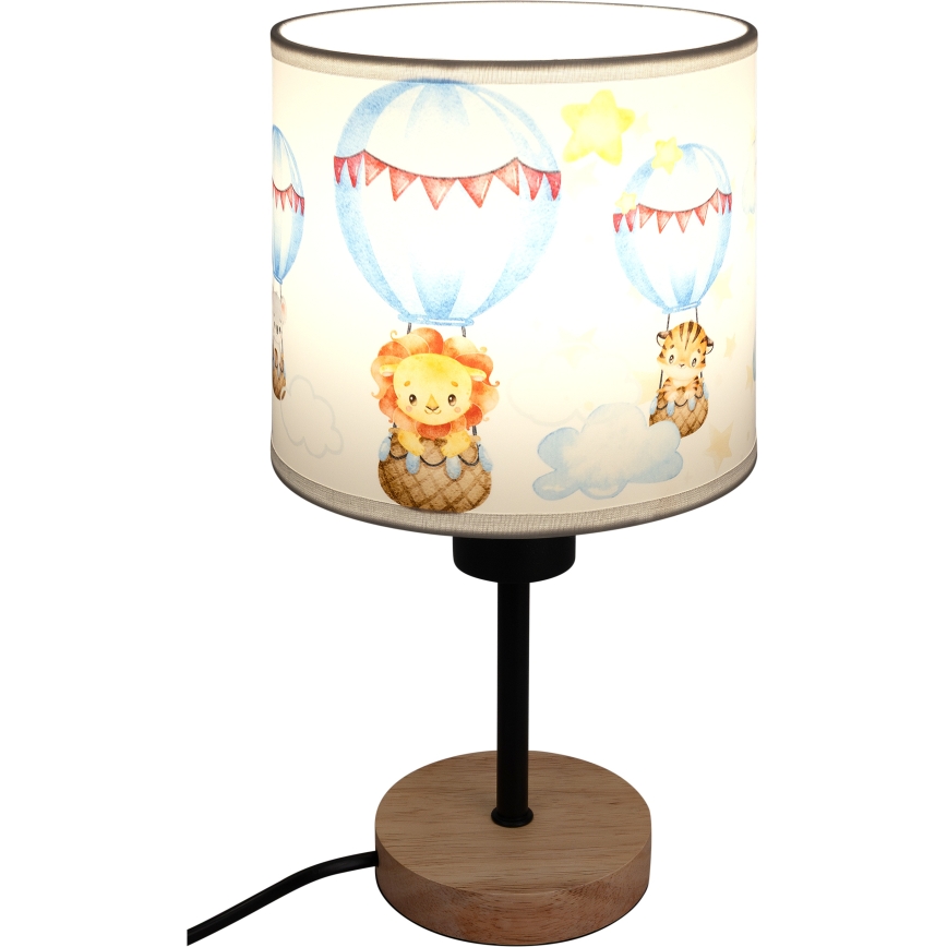 Brilagi - Lampă de masă pentru copii BOBO WOOD 1xE27/25W/230V stejar/negru/alb/cu animaluțe