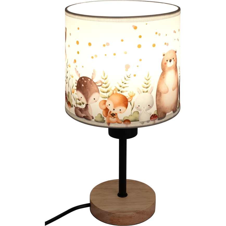 Brilagi - Lampă de masă pentru copii BOBO WOOD 1xE27/25W/230V stejar/negru/alb/cu animăluțe