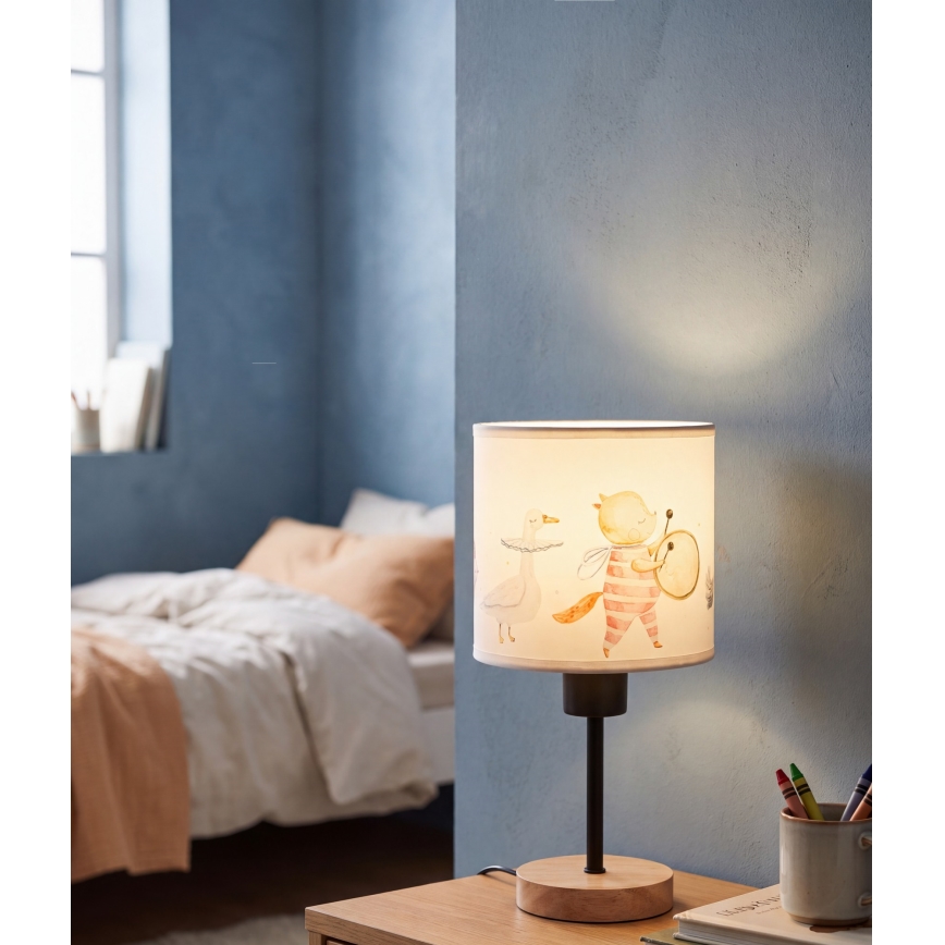 Brilagi - Lampă de masă pentru copii BOBO WOOD 1xE27/25W/230V stejar/negru/alb/cu animale