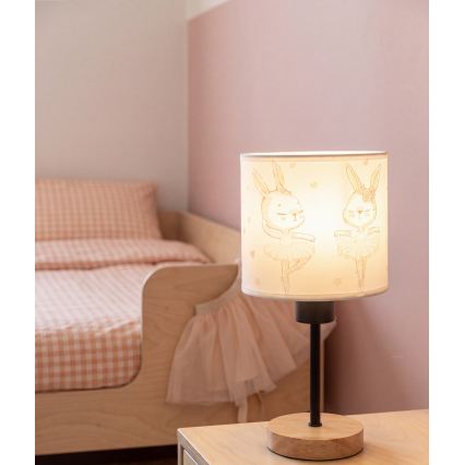 Brilagi - Lampă de masă pentru copii BOBO WOOD 1xE27/25W/230V stejar/negru/alb/iepurași