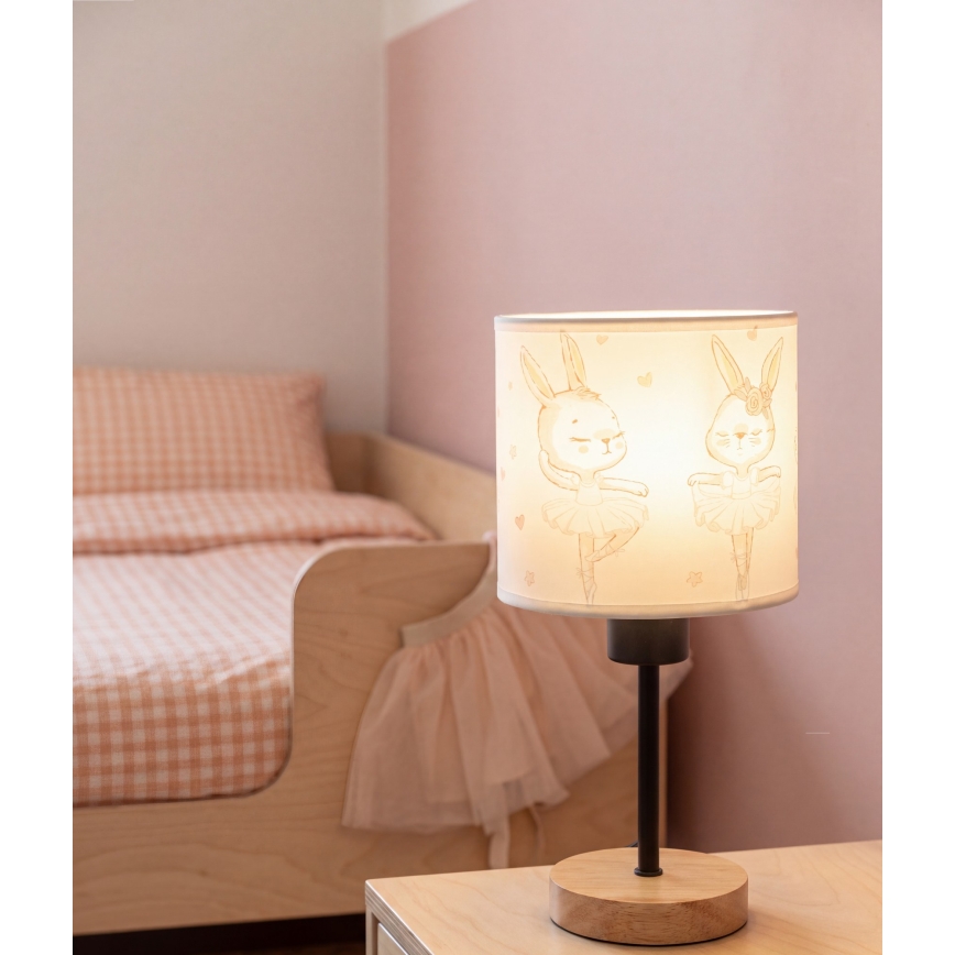 Brilagi - Lampă de masă pentru copii BOBO WOOD 1xE27/25W/230V stejar/negru/alb/iepurași