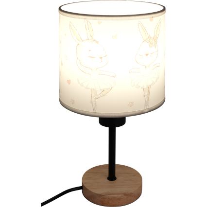Brilagi - Lampă de masă pentru copii BOBO WOOD 1xE27/25W/230V stejar/negru/alb/iepurași