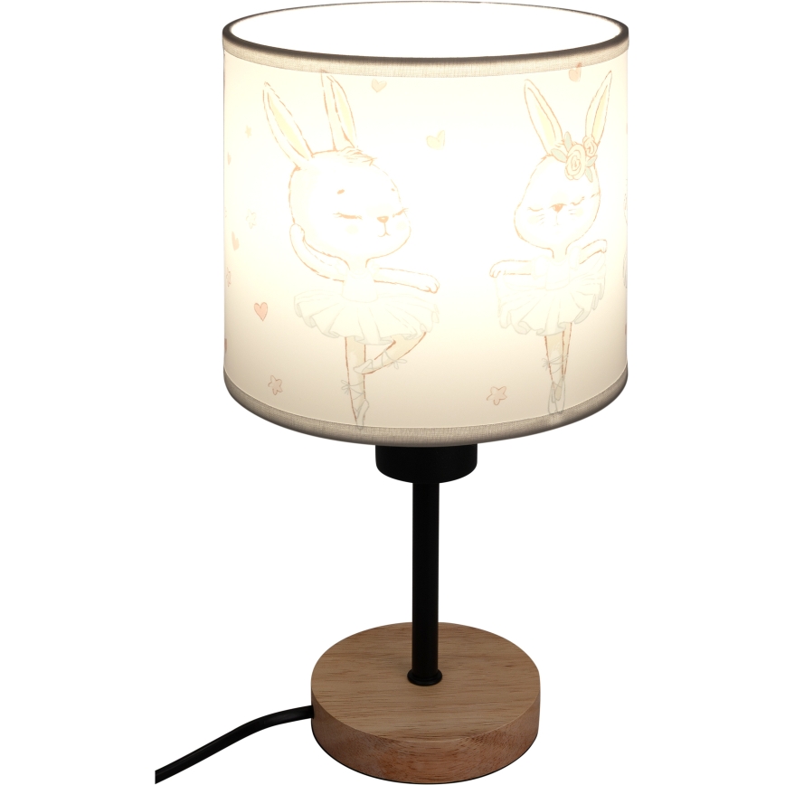 Brilagi - Lampă de masă pentru copii BOBO WOOD 1xE27/25W/230V stejar/negru/alb/iepurași