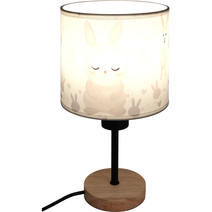 Brilagi - Lampă de masă pentru copii BOBO WOOD 1xE27/25W/230V stejar/negru/alb/iepurași