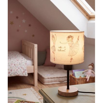 Brilagi - Lampă de masă pentru copii BOBO WOOD 1xE27/25W/230V stejar/negru/alb/roz/balerine