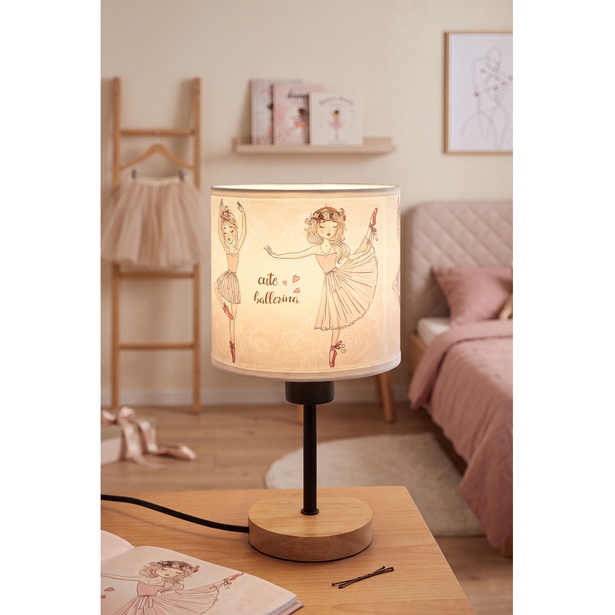 Brilagi - Lampă de masă pentru copii BOBO WOOD 1xE27/25W/230V stejar/negru/alb/roz/balerine