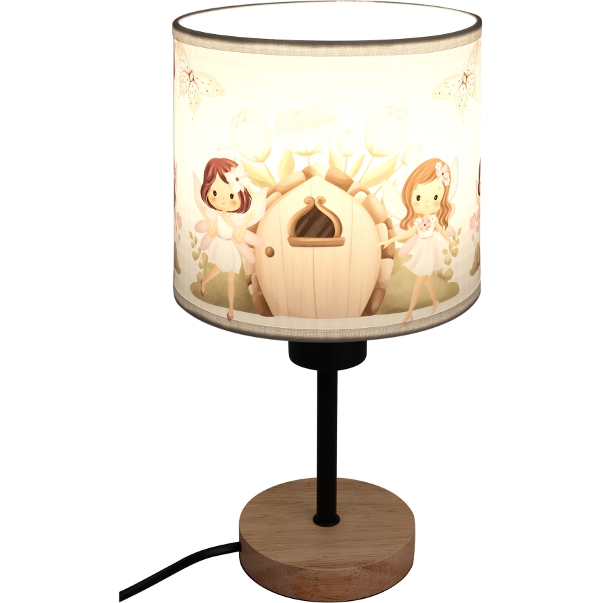 Brilagi - Lampă de masă pentru copii BOBO WOOD 1xE27/25W/230V stejar/negru/alb/roz/zâne