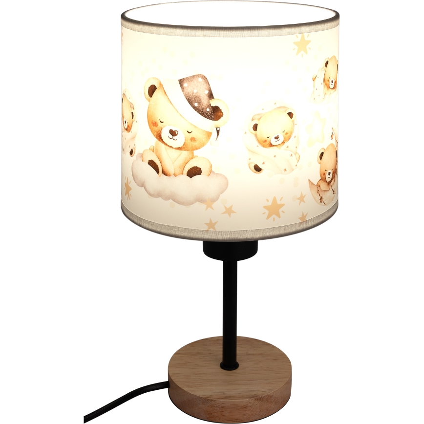 Brilagi - Lampă de masă pentru copii BOBO WOOD 1xE27/25W/230V stejar/negru/alb/ursuleți