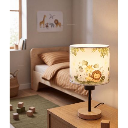 Brilagi - Lampă de masă pentru copii BOBO WOOD 1xE27/25W/230V stejar/negru/alb/verde/junglă