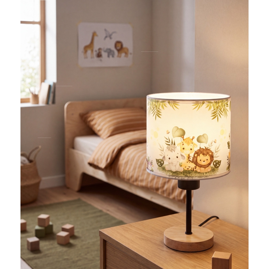 Brilagi - Lampă de masă pentru copii BOBO WOOD 1xE27/25W/230V stejar/negru/alb/verde/junglă