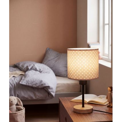Brilagi - Lampă de masă pentru copii BOBO WOOD, 1xE27/25W/230V, stejar/negru/bej/cu buline