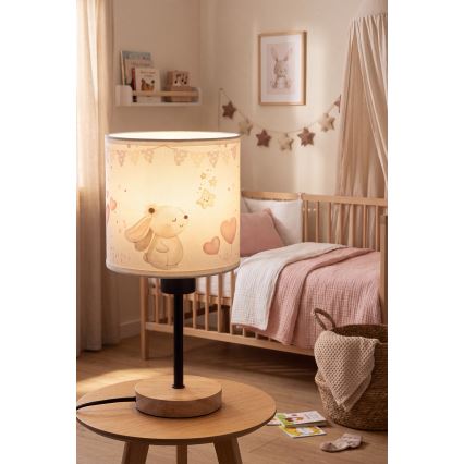 Brilagi - Lampă de masă pentru copii BOBO WOOD 1xE27/25W/230V stejar/negru/crem/iepurași