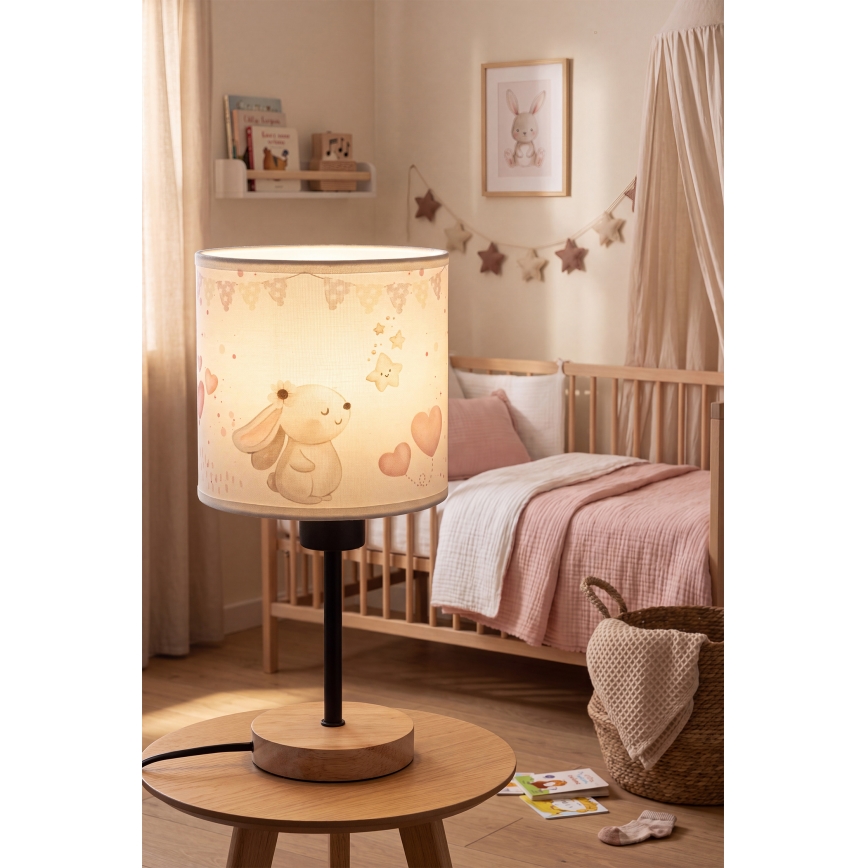 Brilagi - Lampă de masă pentru copii BOBO WOOD 1xE27/25W/230V stejar/negru/crem/iepurași