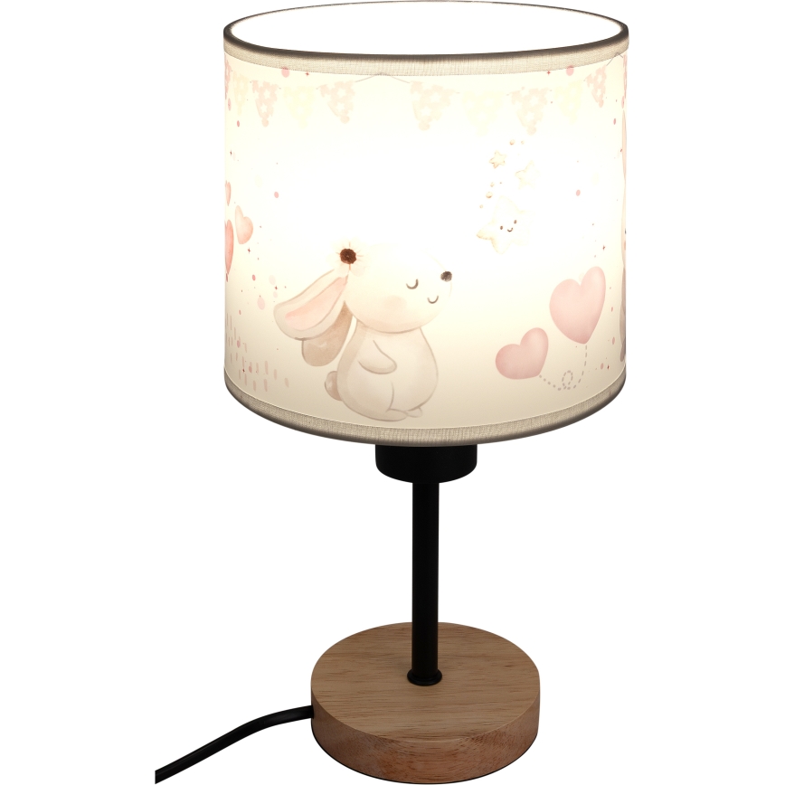 Brilagi - Lampă de masă pentru copii BOBO WOOD 1xE27/25W/230V stejar/negru/crem/iepurași